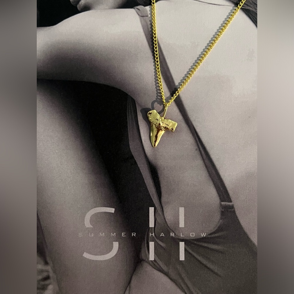 18k Gold Vermeil Shark Tooth Necklace sea ocean beach sharks mens trendy gift